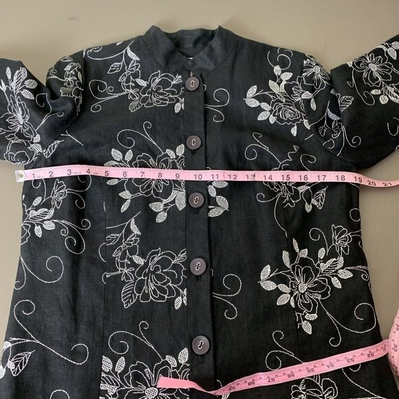 JM Collection Womens Linen Jacket 8 Petite NEW Black Floral Embroidered Shacket - Picture 13 of 15